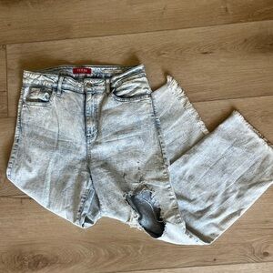 Guess Light Wash Crop Wide-Leg Distressed Jeans with Rips Women’s Size 29
